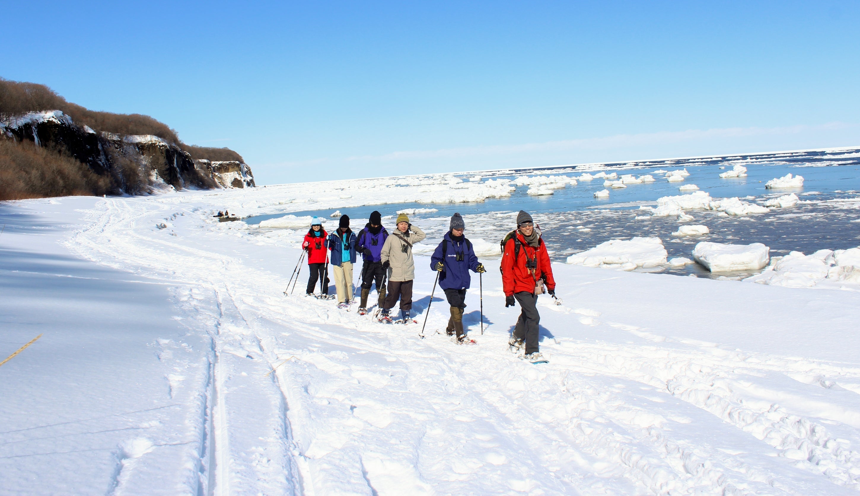 網走｜冬季一日自然體驗｜流冰＋冰瀑雪鞋＋猛禽觀察＋網走湖公魚釣＆現炸天婦羅